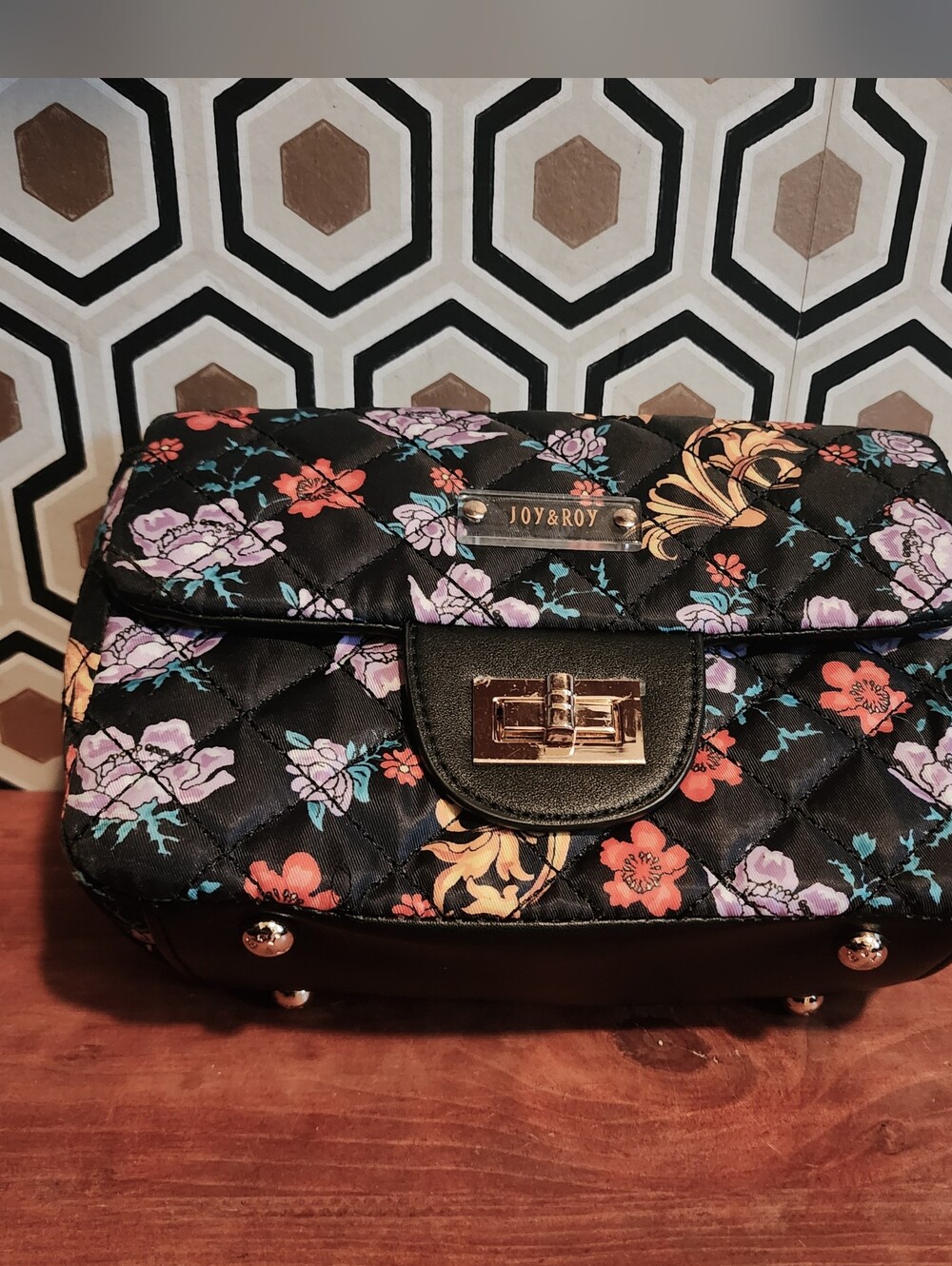 Joy & Roy Quilted Black Floral Shoulder Bag - Cross Body Lightweight Luxury NWT